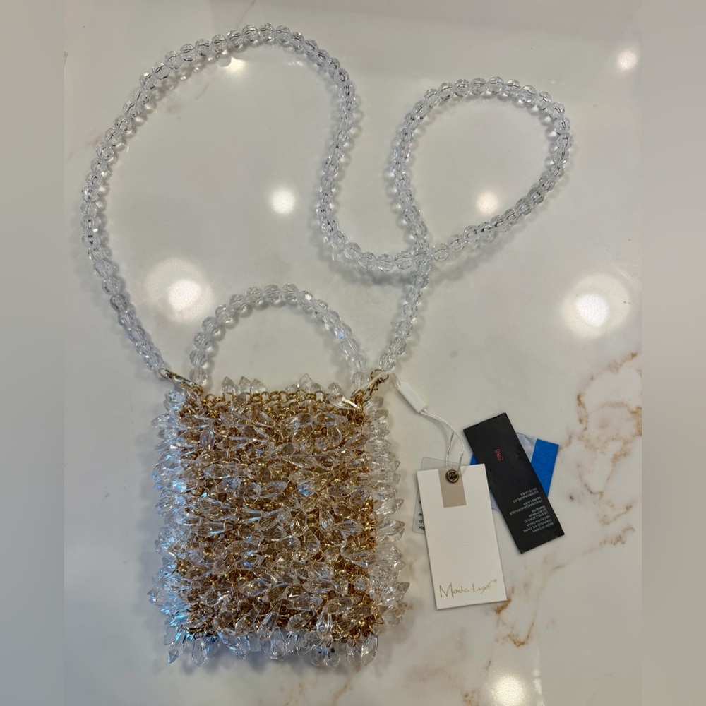 Moyna Crystal Beaded Mini Bag - Gold and Clear